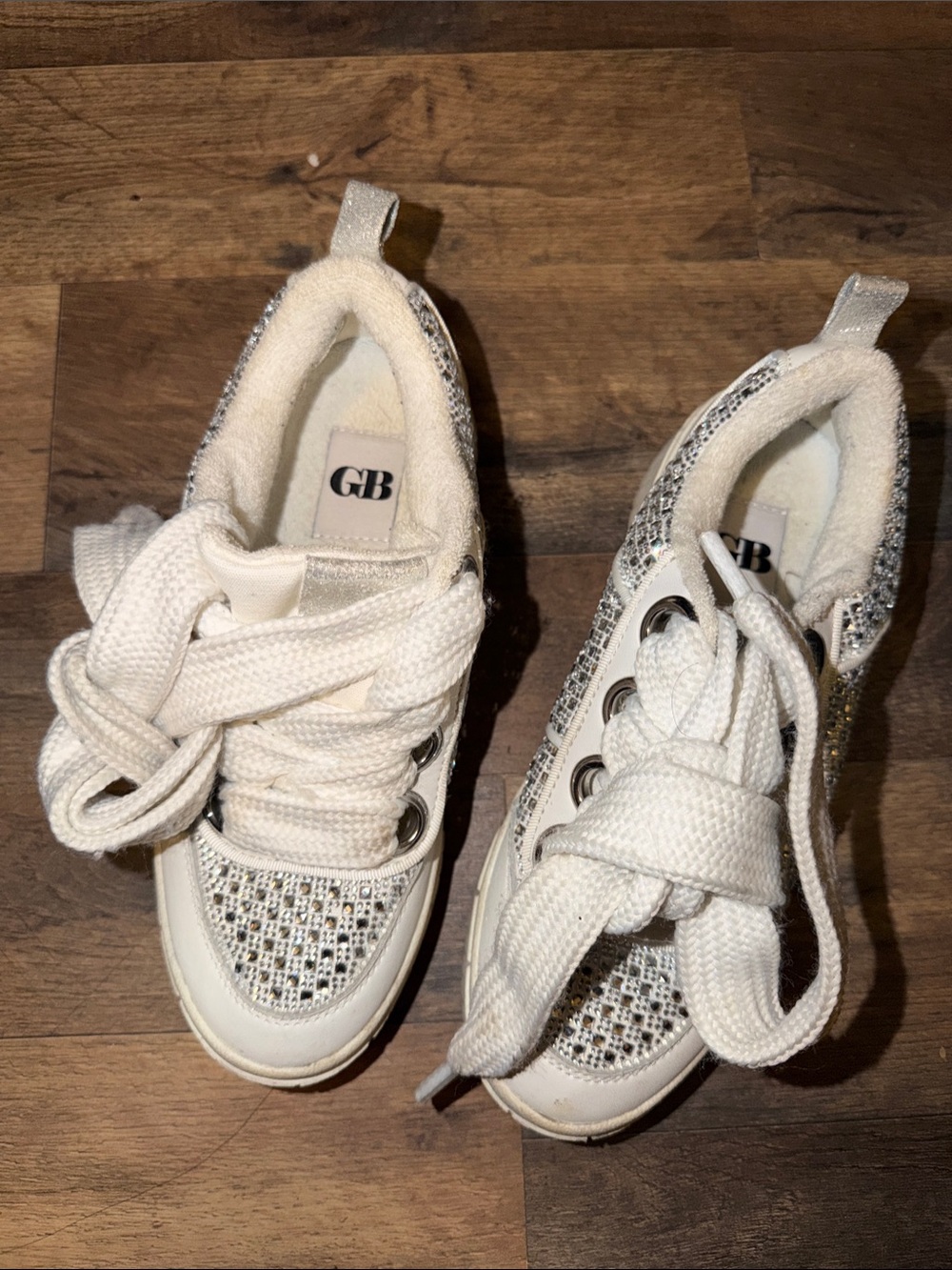 Gianni Bini White Sparkle Lace-Up Sneakers